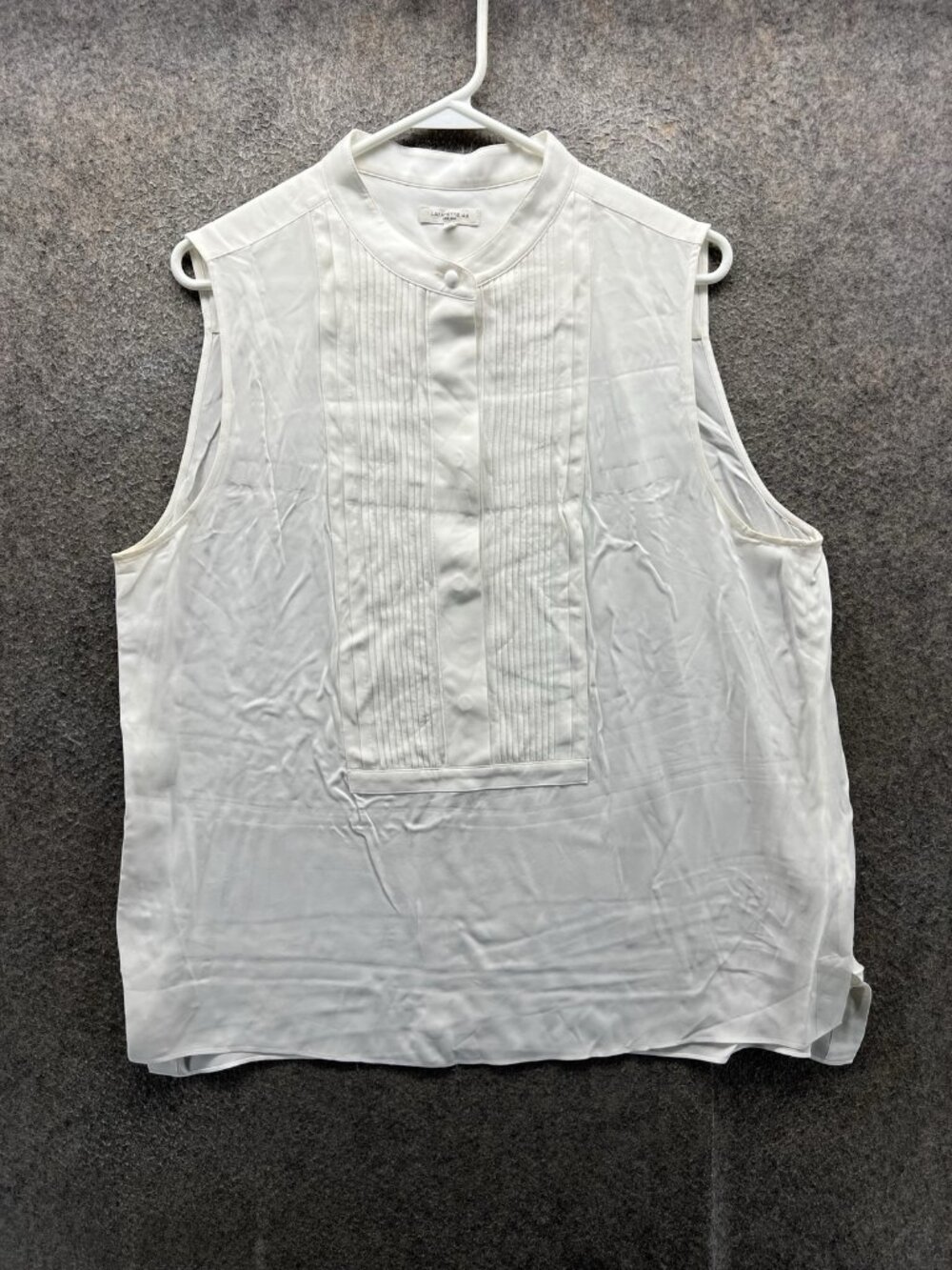 Lafayette 148 New York Blouse Women XL White Collared Sleeveless Silk Pleated